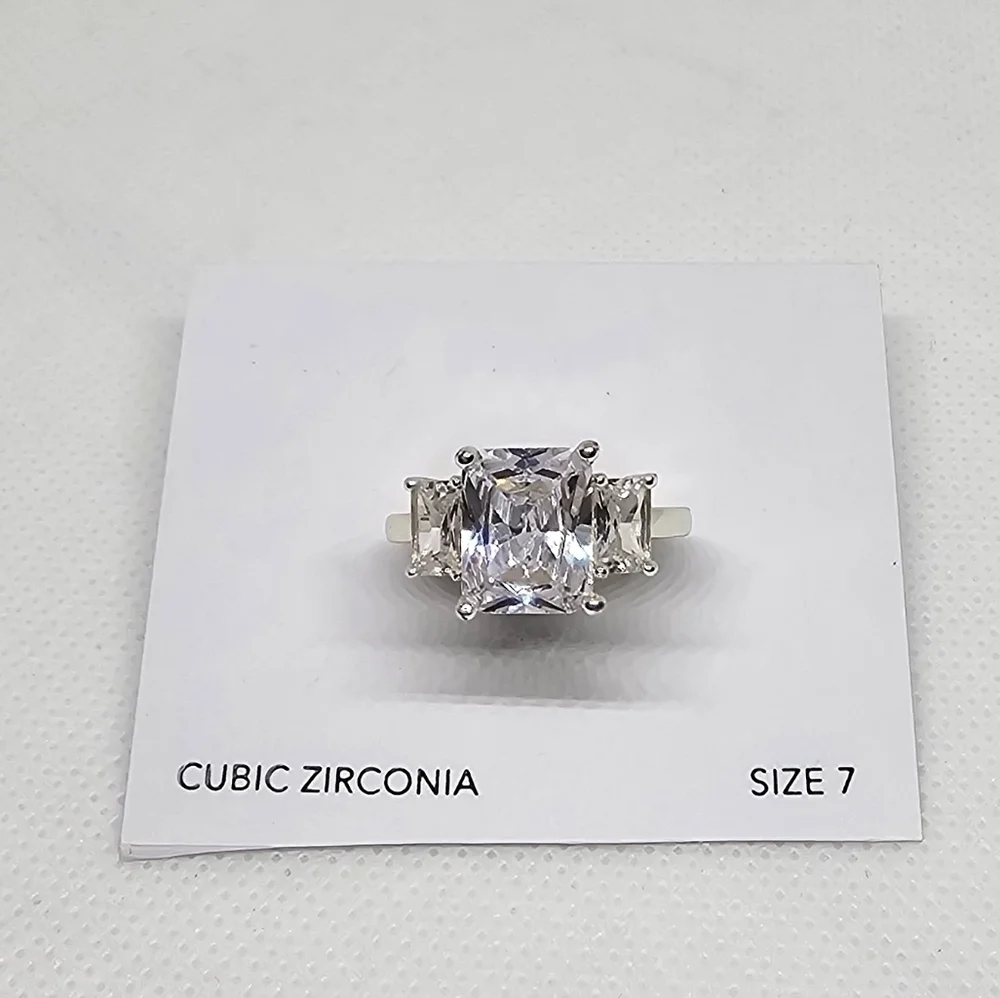 CHARTER CLUB Fine Silver Plated Triple CZ Ring